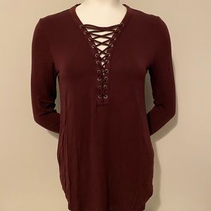 Womens Small Maroon Cotton Long Sleeve